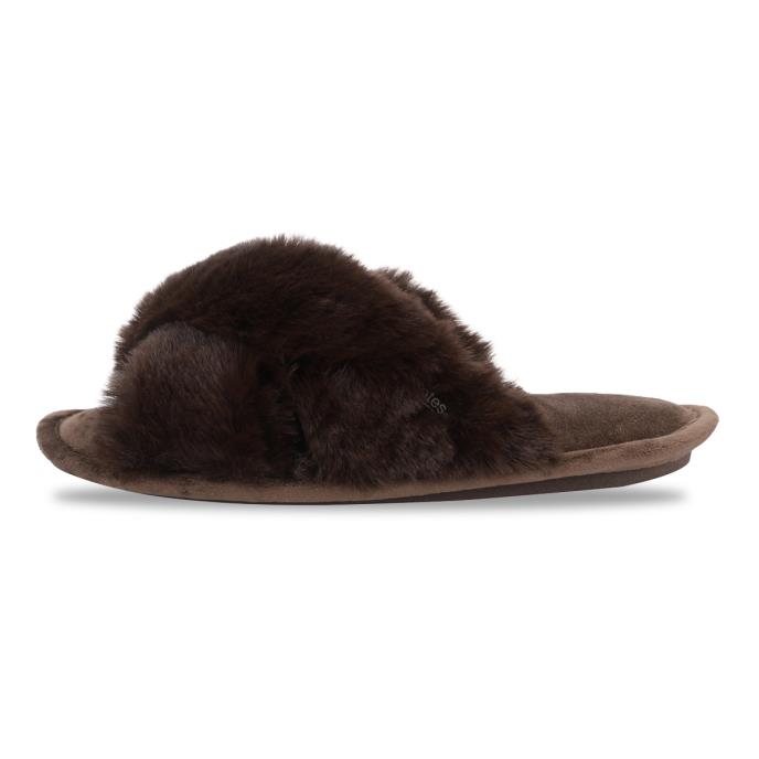 totes toasties® Ladies Cross Fur Slider Chocolate Extra Image 4